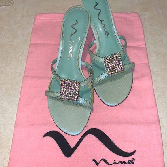 Nina Shoes Nina Mint Green Kitten Heel Sandals With Crystal